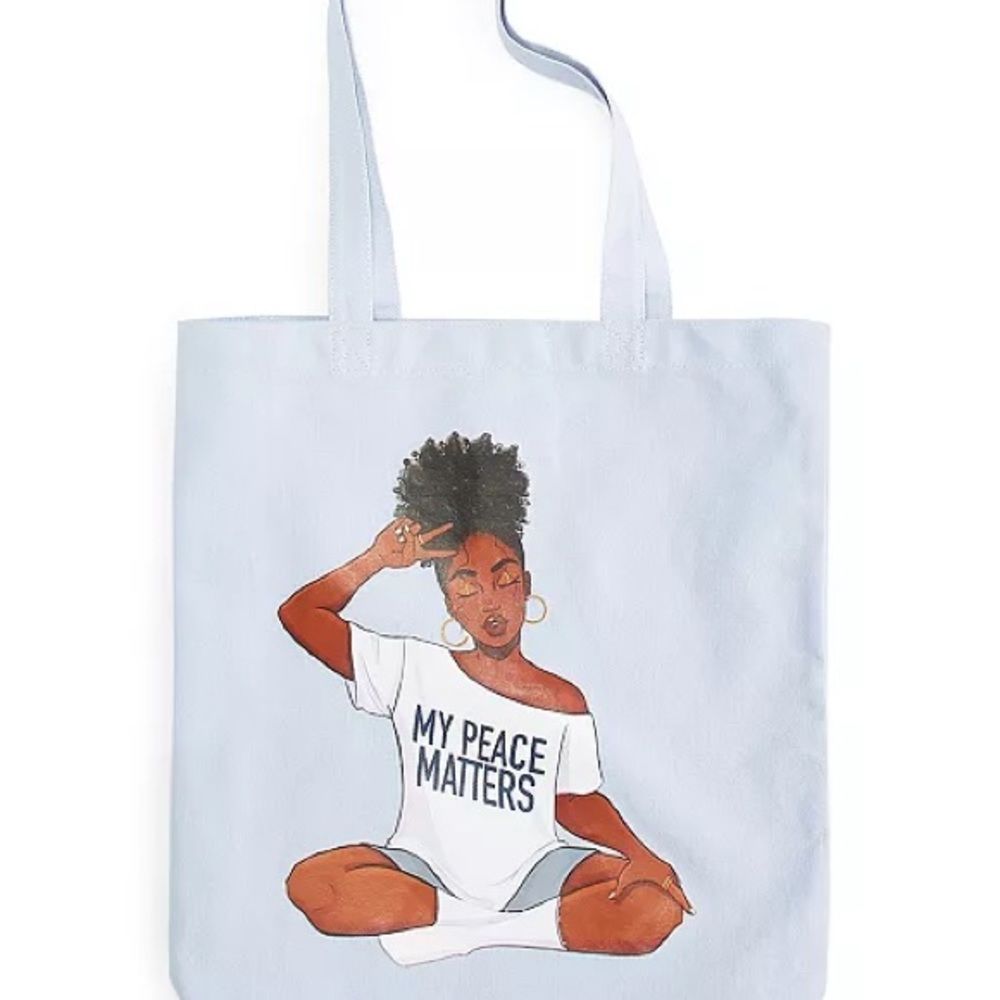 Grayson Threads Blue Canvas Tote with Illustrated Peace Message